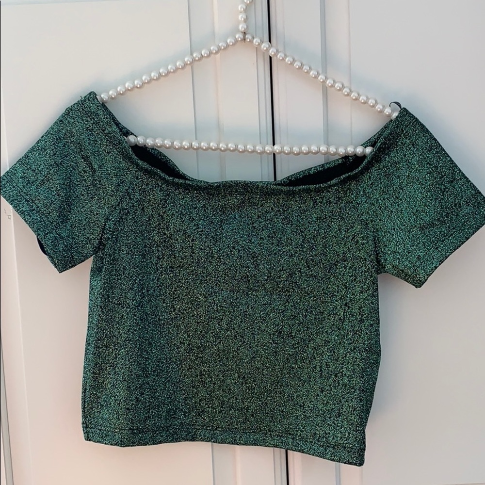 NWT Forever 21 green metallic crop top m